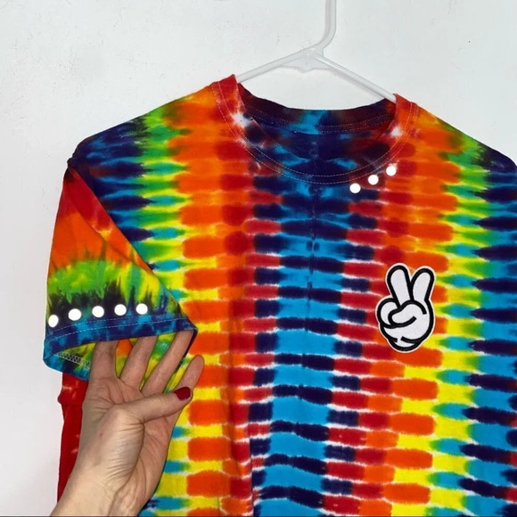 Reflective Colorful Tie Dye Retro Skater Custom Upcycled Tee Unisex Small Tshirt - Picture 5 of 16